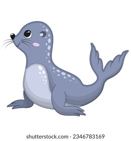 Vector illustration of cartoon cute happy fur seal for design element. Funny sea animal on a white background.