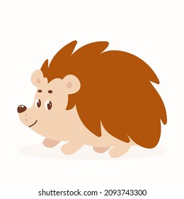 Vector illustration of cartoon cute hedgehog isolated on the white background. Forest animal. Modern flat design. 