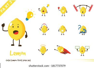 Ilustración vectorial de dibujos animados lindos de fruta de limón set. Aislado sobre fondo blanco.