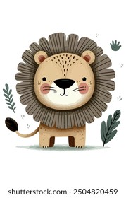 Vector illustration cartoon cute lion cub drawing simple
