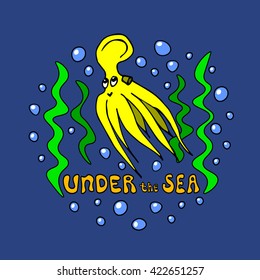 Vector illustration of cartoon cute octopus. Childish print with one of the marine animals.