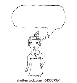 Vector Illustration Cartoon Cute Pretty Young Hipster Girl with Thinking Balloon