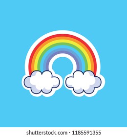 vector illustration of a cartoon cute rainbow on a blue background	