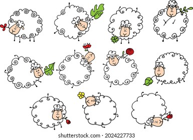 Vector illustration cartoon cute sheep action series	
