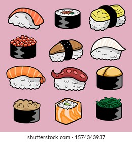 Vector Illustration Cartoon Cute Sushi On Stock Vector (Royalty Free ...