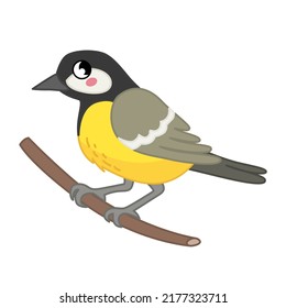 Vector  illustration of cartoon cute tit isolated on white background. 