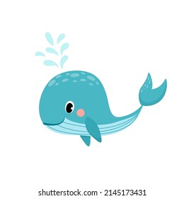 Vector illustration of cartoon cute Whale on white background