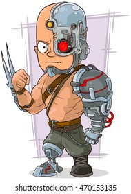 A Vector Illustration Of Cartoon Cyborg With Cool Metal Details