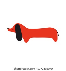 Vector illustration of cartoon dachshund. Vector dog.