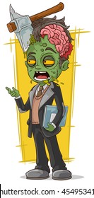 A vector illustration of cartoon dead zombie business man