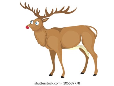 Vector illustration of cartoon deer on white background.