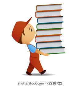 Vector illustration. Cartoon delivery man carries the book