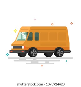 Vector illustration of cartoon delivery van. Flat design. Colorful illustrations.