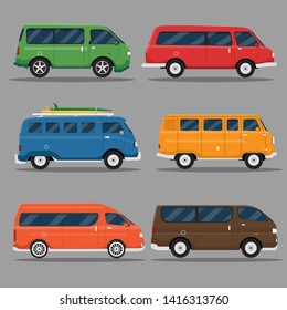 Vector illustration of cartoon delivery van.  Flat style. Side view, profile. Truck delivery.  Cargo auto.