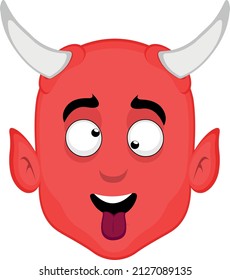 Vector illustration of a cartoon demon face with a crazy expression
