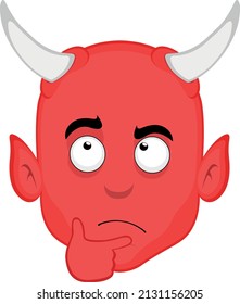 Vector illustration of a cartoon demon face with a thinking expression