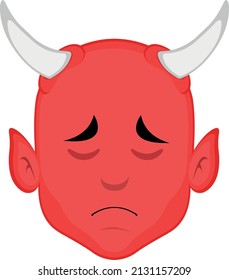 Vector illustration of a cartoon demon face with a sad expression