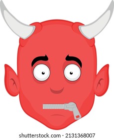 Vector Illustration Of A Cartoon Demon Face With A Zipper In His Mouth