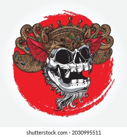 Vector illustration of cartoon vector detail of skull Barong creature of Bali