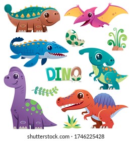 Vector illustration of Cartoon Dinosaur Character Set