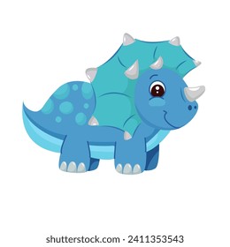 Vector illustration of Cartoon Dinosaur Character. Cute colored dinosaur isolated on white background. T-rex, diplodocus, triceratops.