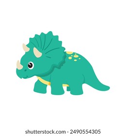 Vector illustration of Cartoon Dinosaur Character. Cute colored dinosaur isolated on white background. T-rex, diplodocus, triceratops.