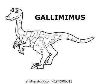 Vector illustration of cartoon dinosaur - Coloring book. Isolated cute outline gallimimus on the white background.
