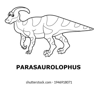 Ilustración vectorial de los dinosaurios de dibujos animados - Libro de Colores. Parasaurolophus lindo y aislado sobre el fondo blanco.