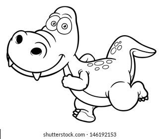 Vector illustration of cartoon dinosaur running - Coloring book