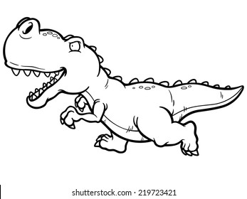 Vector illustration of cartoon dinosaur running - Coloring book