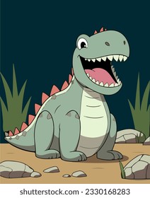 Vector illustration of a cartoon dinosaur with a smile