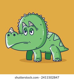 Vector illustration of Cartoon Dinosaur. Triceratops cartoon illustration. Hand drawn vector illustration