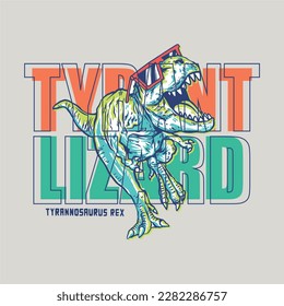 Vector illustration of cartoon dinosaur with typography. For Boys t-shirt.