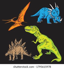 Vector illustration of a cartoon dinosaurs set