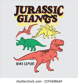 Vector illustration of Cartoon Dinosaurs and typography elements