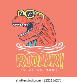 Vector illustration of cartoon dinosaurs and typography elements