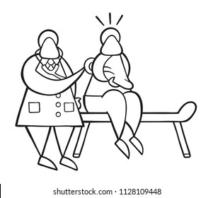 Vector illustration cartoon doctor man listening patient's back with stethoscope.
