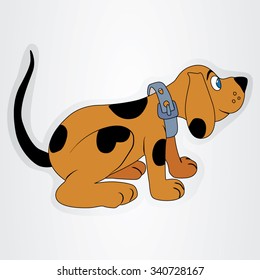Vector illustration of the cartoon dog with a black spots.