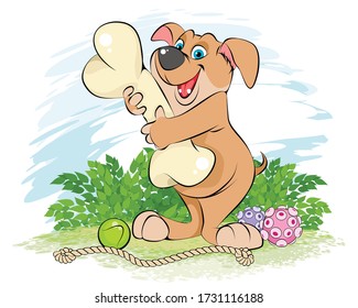 Vector illustration of a cartoon dog with a bone