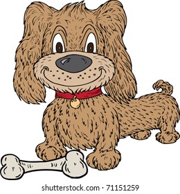 Vector illustration of a cartoon dog with a bone