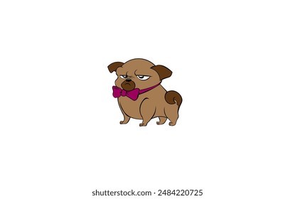 Vector illustration of a cartoon dog with a bow and an angry look