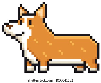 Vector illustration of Cartoon Dog breed welsh corgi - Pixel design