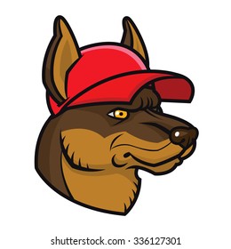 Vector illustration cartoon dog in cap - sports mascot character face