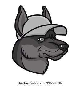 Vector illustration cartoon dog in cap - sports mascot character face