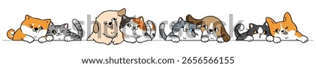 Vector Illustration of Cartoon Dog and Cat Couples on Isolated Background. Hand Drawn Vector Illustration. Not AI Generated.
