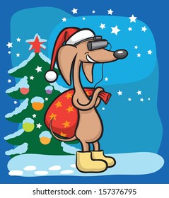 Vector illustration of cartoon dog character Santa help. Easy-edit layered vector EPS10 file scalable to any size without quality loss. High resolution raster JPG file is included.