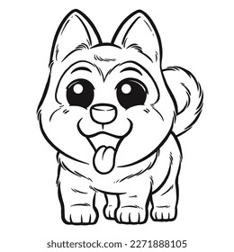 Vector illustration of Cartoon Dog - Coloring book for kids, Siberian husky puppy