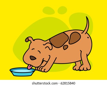 Vector illustration of cartoon dog  eats