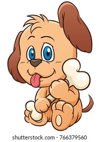 Vector illustration of Cartoon Dog holding bone