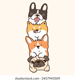 Ilustración vectorial de la pila de perro de dibujos animados en el fondo aislado